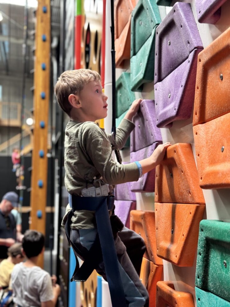 Child climbing a colourful wall at Clip 'n Climb Williamstown