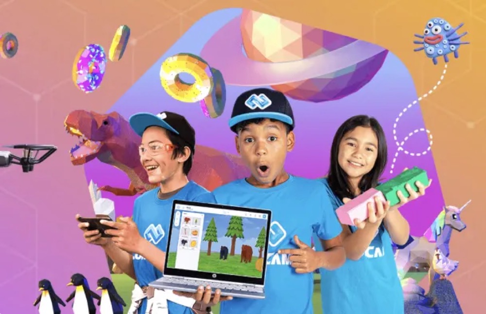 Children presenting coding and creative projects at Code Camp