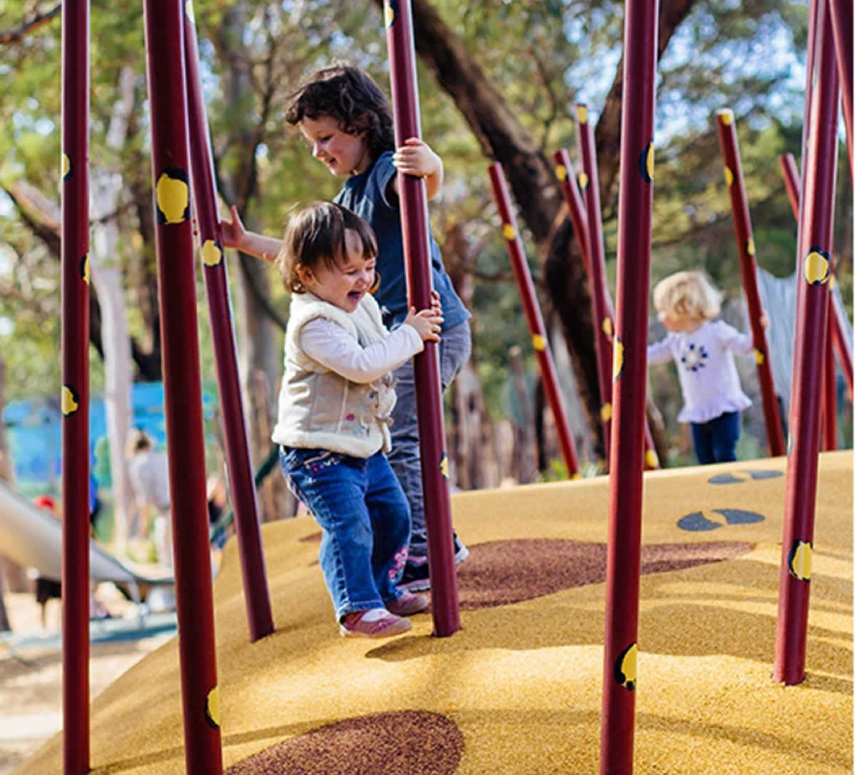 Children exploring a nature play space at Werribee Open Range Zoo